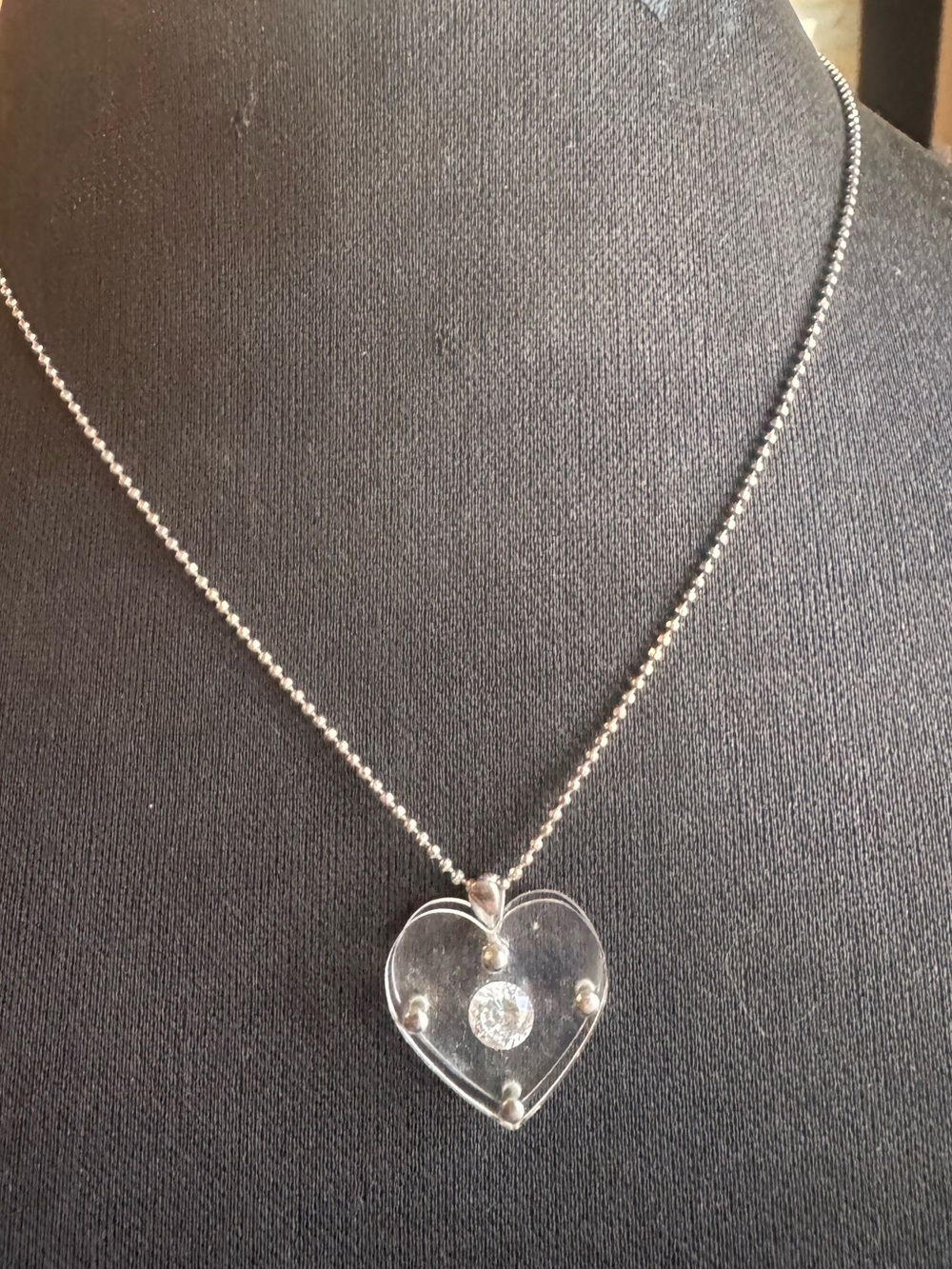 Plexi Glass & CZ Heart on Ball Chain